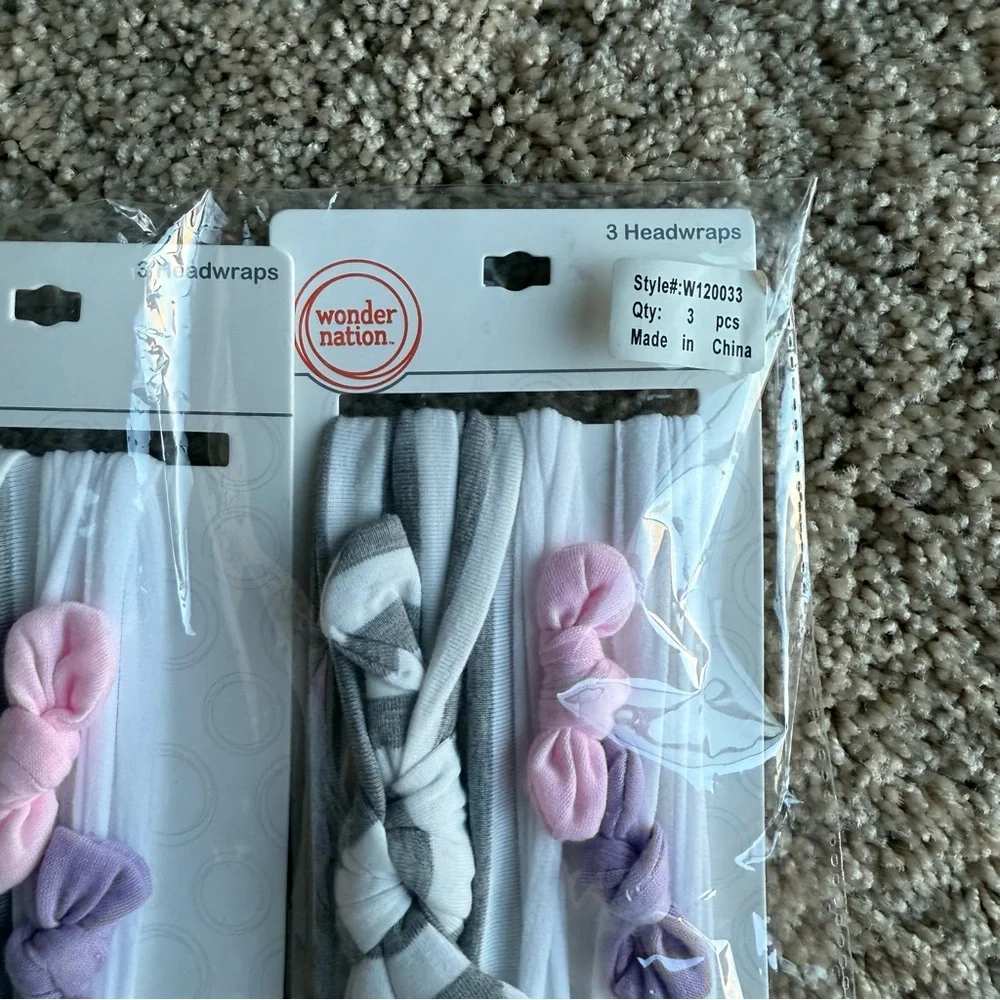 NWT Wonder Nation Infant Headwraps Gray, Pink, Purple 3 Pack Baby